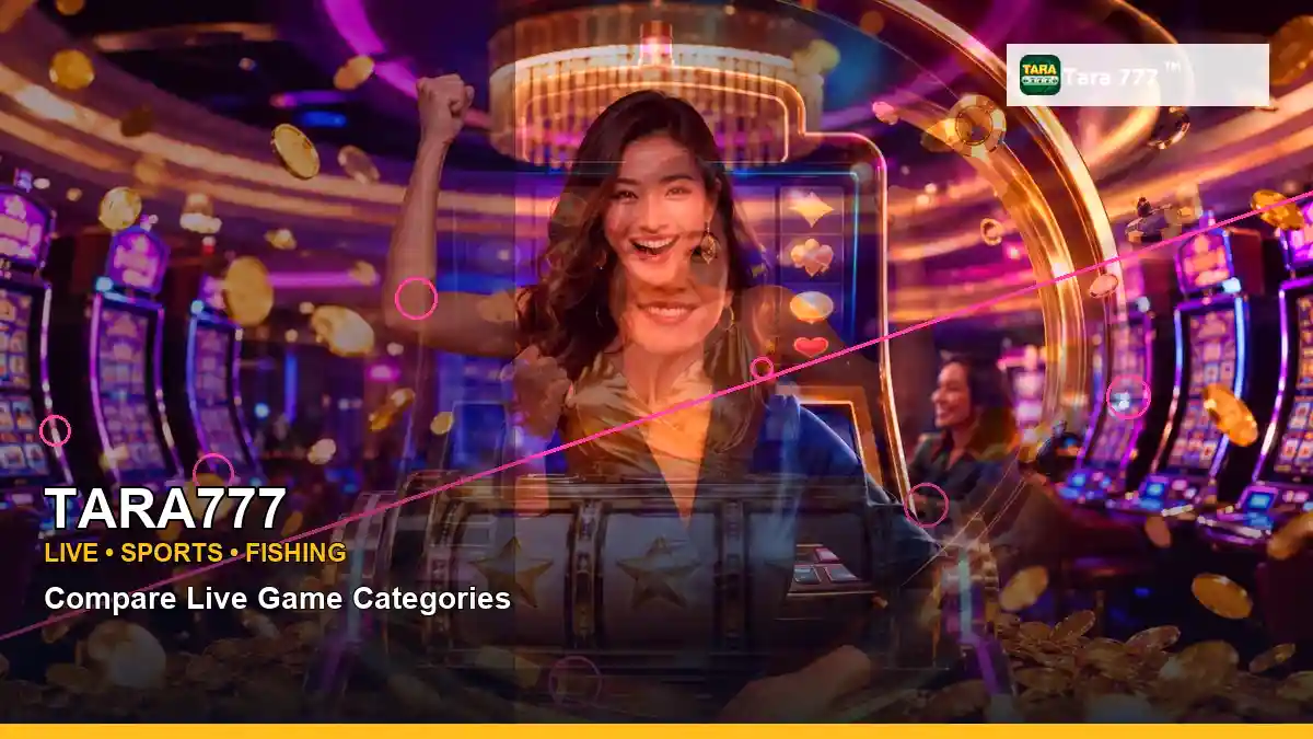TARA777 right close-up neon jackpot slot games highlighting mobile-friendly casino play